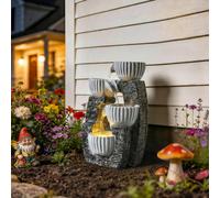 Outsunny 4-Tier Bowl Water Feature, Outdoor Water Fountain with LED Lights, Grey