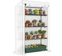 Outsunny 4 Tier Lean-to Mini Greenhouse With Reinforced PE Cover - Grey | TJ Hughes