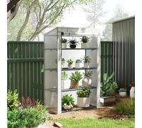 Outsunny 4 Tier Lean-to Mini Greenhouse with Reinforced PE Cover, Portable Small Greenhouse with Roll-Up Door, Grey Hemmed Edging, 110 x 50 x 171cm, Grey