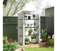 OUTSUNNY 4 Tier Lean-to Mini Greenhouse with Reinforced PE Cover, Grey Outsunny Grey