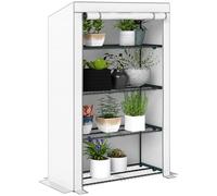 Outsunny 4 Tier Lean-to Mini Greenhouse with Reinforced PE Cover, Grey, Grey