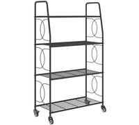 Outsunny 4-Tier Metal Plant Stand, Heavy Duty Ladder Shelf Potted Plants Display Rack with Lockable Wheels
