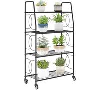 Outsunny 4-Tier Metal Plant Stand, Heavy Duty Ladder Shelf Potted Plants Display Rack with Lockable Wheels and Adjustable Foot Pads, Indoor Outdoor Flower Pot Holder for Garden Balcony Patio