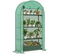 Outsunny 4 Tier Mini Greenhouse with Reinforced PE Cover, Portable Small Greenhouse with Roll-Up Door, 105 x 45 x 160cm, Green
