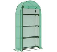 Outsunny 4 Tier Mini Greenhouse with Reinforced PE Cover, Portable Small Greenhouse with Roll-Up Door, 105 x 45 x 160cm, Green
