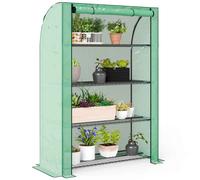 Outsunny 4 Tier Mini Greenhouse with Reinforced PE Cover, Portable Indoor Outdoor Green House with Roll-up Door and Wire Shelves, 170H x 120W x 50Dcm, Green Green