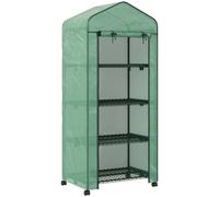 Outsunny 4 Tier Mini Portable Greenhouse Compact Plant Grow Shed Metal Frame PE Cover with Lockable Rolling Wheels , Green