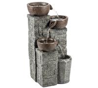 Outsunny 4-Tier Outdoor Fountain, Cascading Waterfall, Garden Fountain with LED Lights, Adjustable Flow, Grey and Rustic Brown