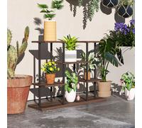 Outsunny 4 Tiered Metal Flower Shelf Display Rack, Carbonised Finish, Brown