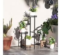 Outsunny 4 Tiered Plant Pot Stand, Metal Plant Shelf for Living Room Outsunny Black One Size