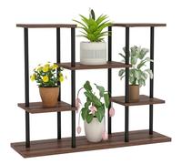 Outsunny 4 Tiered Plant Stand, Metal Planter Shelf Display Rack for Multiple Plants, Flower Pot Holder for Living Room, Patio, Balcony, Garden, Carbonised Finish