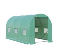 Outsunny 4 x 2 x 2 m Polytunnel Greenhouse with Roll-up Door and 6 Mesh Windows, Walk-in Garden Tunnel Warm House Tent with UV-resistant PE Cover and Galvanised Steel Frame, Green Green