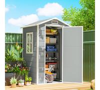 Outsunny 4 X 3 Ft Plastic Garden Shed, Storage Shed With Window Vent In Light Grey