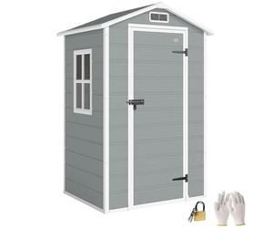Outsunny 4 x 3 ft Plastic Garden Shed with Floor Lockable Door Light Grey