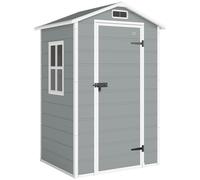 Outsunny 4 x 3 ft Plastic Garden Shed with Floor, Outdoor Storage Shed with Lockable Door, Window and Vent, Light Grey