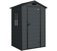 Outsunny 4 x 3 ft Plastic Garden Shed with Floor, Outdoor Storage Shed with Lockable Door, Window and Vent, Dark Grey