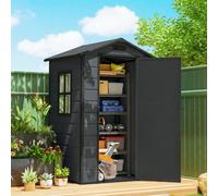 Outsunny 4 X 3 Ft Plastic Garden Shed, Storage Shed With Window Vent In Dark Grey