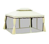 Outsunny 4 x 3 m Aluminum Garden Gazebo, Double Roof Outdoor Gazebo Canopy Shelter with Netting & Curtains for Garden, Lawn, Backyard and Deck, Cream Cream