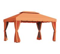 Outsunny 4 x 3 m Aluminum Garden Gazebo, Double Roof Outdoor Gazebo Canopy Shelter with Netting & Curtains for Garden, Lawn, Backyard and Deck, Orange Orange