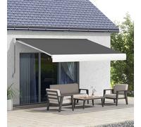 Outsunny 4 x 3(m) Electric or Manual Retractable Awning, Half Cassette, with Remote Controller, Manual Crank Handle and Aluminium Frame, Sun Canopies for Patio Deck Door Window, Grey Grey