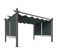 Outsunny 4 x 3 m Garden Pergola with Retractable Roof Canopy and Roll-Up Sides, Outdoor Gazebo Pergola Kit, Dark Grey