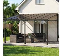 OUTSUNNY 4 x 3 m Metal Lean-to Hardtop Gazebo, Wall-Mounted Pergola in Brown | Size: 4m x 3m Outsunny Brown 4m x 3m