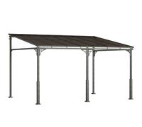 Outsunny 4 x 3 m Metal Lean-to Pergola, Wall-Mounted Garden Pergola with Polycarbonate Roof and Metal-Aluminium Frame, Heavy Duty Hardtop Gazebo for Outdoor Patios, BBQ, Brown