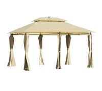 Outsunny 4 x 3(m) Outdoor Gazebo Canopy Garden Pavilion w/ LED Solar Light Khaki