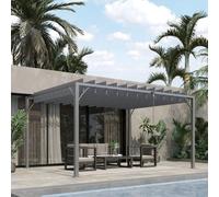Outsunny 4 X 3(M) Outdoor Louvered Metal Pergola With Retractable Roof, Grey