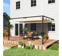 OUTSUNNY 4 x 3(m) Outdoor Pergola Retractable Canopy Wall Mounted, Cream Outsunny Cream