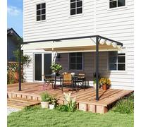 OUTSUNNY 4 x 3(m) Outdoor Pergola Retractable Canopy Wall Mounted, Cream Outsunny Cream