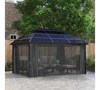 Outsunny 4 x 3(m) Polycarbonate Gazebo for Lawn, Yard, Patio, Deck, Black, Black