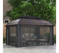 Outsunny 4 x 3(m) Polycarbonate Gazebo for Lawn, Yard, Patio, Deck, Brown, Brown