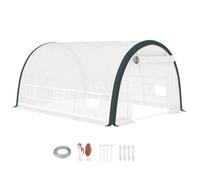 Outsunny 4 x 3(m) Walk-in Polytunnel Greenhouse, Upgraded Structure | Zipped Roll Up Mesh Door, 6 Mesh Windows, Poly Tunnel Warm House, PE Cover, 10 Plant Labels and Gloves