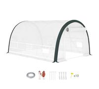 Outsunny 4 x 3(m) Walk-in Polytunnel Greenhouse with Upgraded Structure, Zipped Roll Up Mesh Door, 6 Mesh Windows, Tunnel Warm House Tent with PE Cover, 10 Plant Labels and Gloves, White
