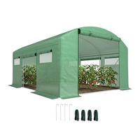 Outsunny Polytunnel Greenhouse With 3 Roll-Up Doors, 4 X 3 X 2M, Green