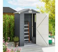 Outsunny 4 x 3ft Plastic Garden Storage Shed with Foundation Kit, Polypropylene Outdoor Storage Tool House with Ventilation Slots and Lockable Door, Grey