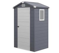 Outsunny 4 x 3ft Plastic Garden Storage Shed with Foundation Kit, Polypropylene Outdoor Storage Tool House with Ventilation Slots and Lockable Door, Grey