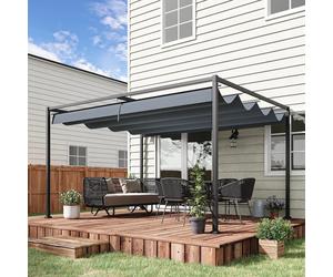 Outsunny 4 x 3m Metal Pergola Gazebo Patio Sun Shelter Retractable Canopy Grey