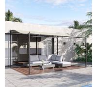 Outsunny 4 x 3 Meters Canopy Metal Wall Gazebo Awning Garden Marquee Shelter Door Porch - Cream Cream