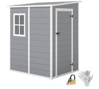 Outsunny Lean to Garden Shed 4'x5' Plastic Tool Storage House w/ Lockable Door, Grey