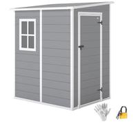 Outsunny 4 x 5FT Plastic Garden Shed with Floor Window Vent Grey | All Weather Resin Garden Storage Shed, Tool Storage, Lockable Doors, Pent Roof, for Patio Lawn