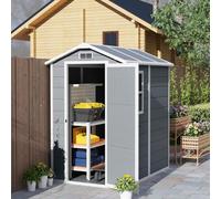 Outsunny 4 x 6ft Garden Shed, Plastic Shed with Floor, Window, Lockable Door and Vents, Resin Tool Shed for Outdoor Patio Storage, Zero Maintenance, Grey Grey
