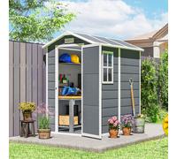 OUTSUNNY 4 x 6ft Plastic Garden Shed with Floor, Window & Lockable Door in Grey Outsunny Grey