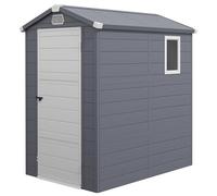 Outsunny 4 x 6ft Plastic Garden Storage Shed with Foundation Kit, Polypropylene Outdoor Storage Tool House with Ventilation Slots and Lockable Door, Grey
