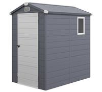 Outsunny 4 x 6ft Plastic Garden Storage Shed with Ventilation Slots and Lockable Door, Polypropylene Outdoor Storage Tool House with Foundation Kit, Grey Grey