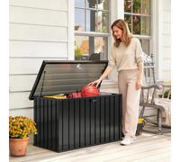 OUTSUNNY 400L Waterproof Metal Outdoor Storage Box with Lock & Keys Black Outsunny Black 400L