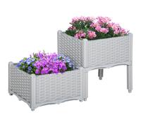 Outsunny 40cm x 40cm x 44cm Set of 2 Garden Raised Bed Elevated Patio Flower Plant Planter Box PP Vegetables Planting Container, Grey Aosom UK
