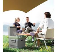 Outsunny 40L Car Refrigerator, Portable Compressor Car Fridge Freezer, Electric Cooler Box with 12/24V DC and 110-240V AC for Camping, Driving, Picnic, Down to -20℃, Light Green and Grey