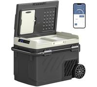 Outsunny 40L Compressor Car Fridge Freezer, Dual Zone Camping Refrigerator with App Control, Portable Electric Cool Box, Telescopic Handle and Wheels, 12V/240V, -20℃-20℃, Truck, Campervan, RV, Boat